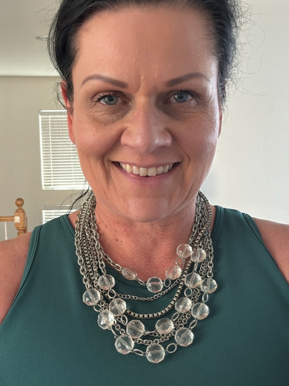 Multi-Strand Silver Chain Necklace with Clear Bead Accents